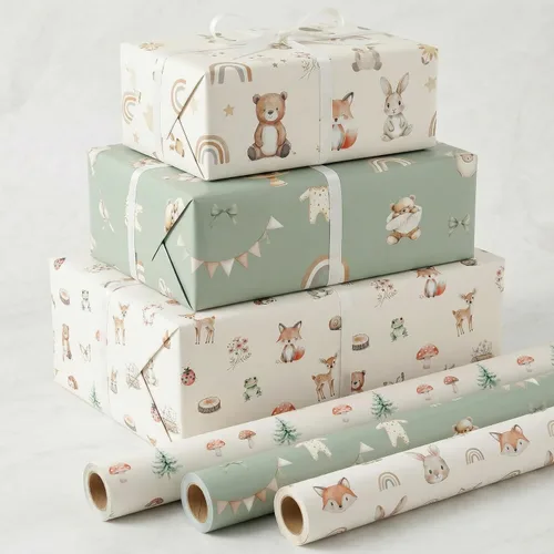 Vista 11 de ZICOTO Hermoso rollo de papel de regalo para baby shower, bonito juego de 3 rollos de calidad para cumpleaños de niños y baby showers, añade un