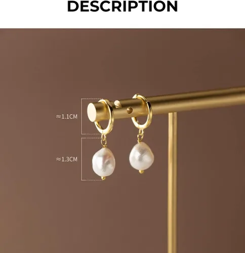 Vista 6 de 14k Gold Small Hoop Earrings with Simulated Baroque Pearl Earrings for Women Pearl Drop Dangle Earrings Gold Hoop Earrings for Women