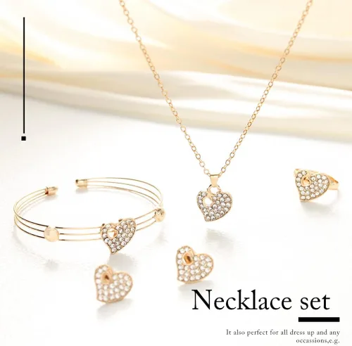 Vista 4 de Edary Conjunto de joyas de corazón para mujer, collar de oro para el día de San Valentín, conjunto de aretes con colgante de diamantes de imitación