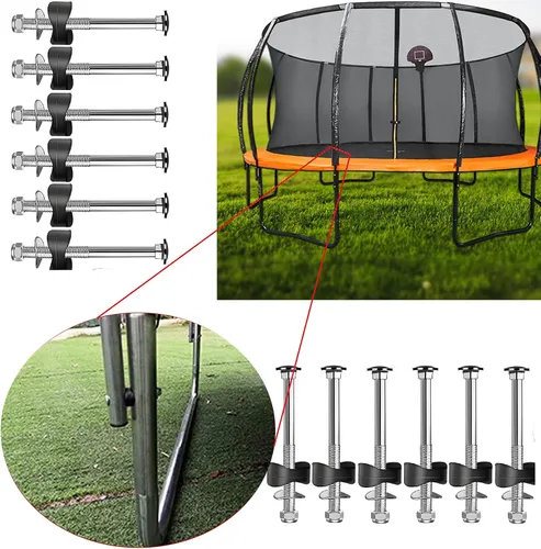 Vista 4 de 12 tornillos para cama elástica, piezas de repuesto para cama elástica de tornillo largo, pernos y tuercas antisueltos, accesorios de trampolín