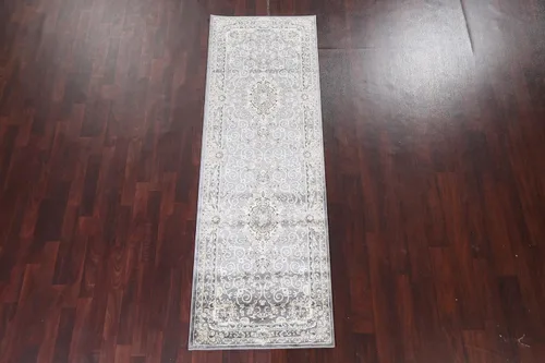 Vista 2 de Alfombra oriental de transición gris de polipropileno, 3 x 8 pulgadas