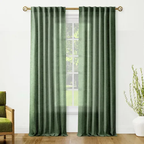 Vista 40 de Cortinas de Lino Natural Color Crema de 84 Pulgadas de Largo para Sala de Estar, Juego de 2 Paneles de Lino Texturizado con Trabillas Traseras