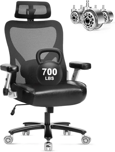 Vista 8 de Silla de oficina súper grande y alta, 700 libras, silla ejecutiva de computadora resistente con ruedas de goma, brazos abatibles 3D, silla