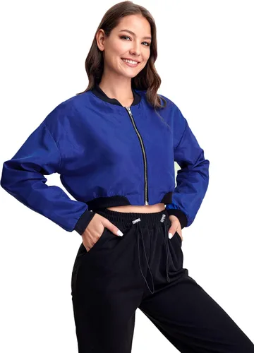 Vista 4 de Floerns Chaqueta bomber corta ligera de manga larga para mujer
