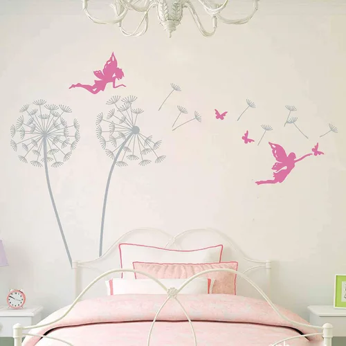 Vista 3 de Calcomanía de pared de dientes de león con hada, decoración de habitación de bebé niña BA435 (dorado, lado izquierdo)
