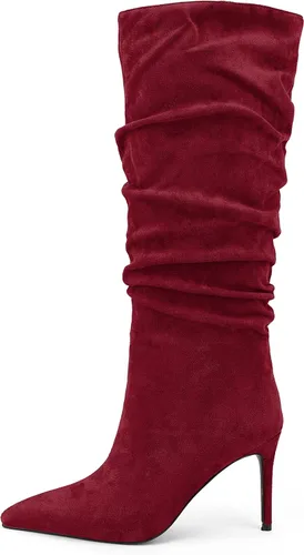 Vista 32 de Zamikoo Botas holgadas de tacón alto para mujer, botas de tacón de aguja altas hasta la rodilla, puntera puntiaguda, elásticas, botas altas de meter