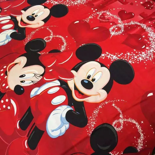 Vista 6 de 100% algodón para niños, reversible, estampado de Mickey Mouse para parejas, juego de ropa de cama de 2 piezas con cierre de cremallera, individual