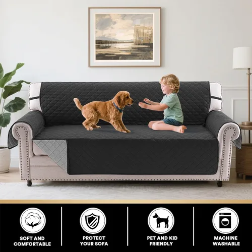 Vista 3 de PrinceDeco Funda de sofá para perros, lavable y reversible, apta para mascotas, resistente al agua, protector de muebles con correas elásticas