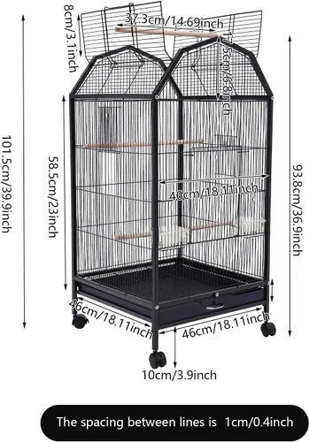 Vista 4 de Jaula para cacatúas de hierro forjado de 39.9 pulgadas, con parte superior abierta y soporte, jaula para pájaros pequeños como loros, conure