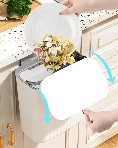 Vista 4 de Sooyee Paquete de 3 cubos de compost de cocina de 12L/3.2 galones para encimera o debajo del fregadero, cubo de basura pequeño colgante con tapa
