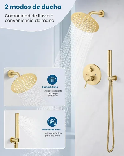 Vista 7 de Airuida Juego de grifo de ducha, sistema de ducha dorado cepillado de 8 Oro cepillado