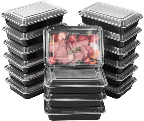 Vista 10 de Envases de almacenamiento de comida para preparar comidas, 50 unidades, 24 onzas, redondos, con tapas, para llevar, caja de plan de almuerzo