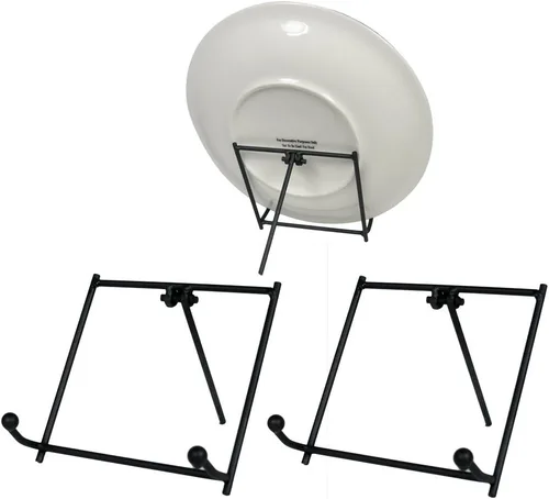 Vista 8 de BANBERRY DESIGNS Soporte de exhibición negro – Juego de 3 caballetes de metal – Soporte de placa de hierro forjado – Soportes para fotos – 3.5