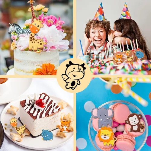 Vista 5 de Juego de 8 cortadores de galletas de animales con mango de sello 3D, diseño de selva para cocina, formas de pastel de ácido poliláctico