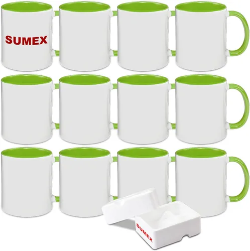 Vista 10 de Sumex Tazas de sublimación de 11 onzas, juego de 12 tazas de café de cerámica para té, leche, café con leche, interior azul y mango