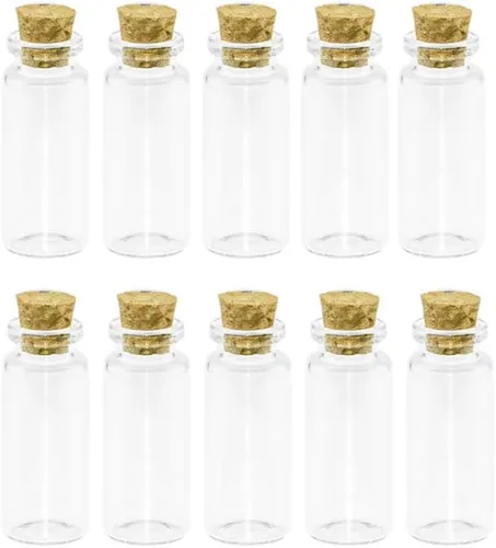 Vista 12 de Mini botellas de vidrio con tapón de corcho transparente de 0.1 fl oz, frascos pequeños, frascos, frascos, botella de deseos, 100