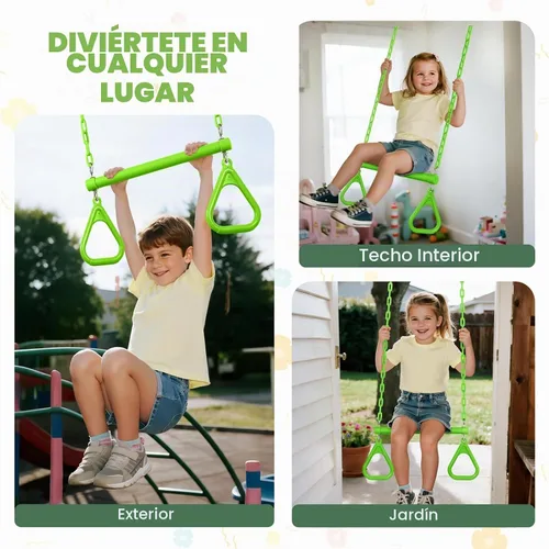 Vista 4 de LadyRosian Juego de columpios para trapecio de 17 pulgadas, anillos de gimnasio de 47 pulgadas, juego de columpios de cadena resistente, accesorios