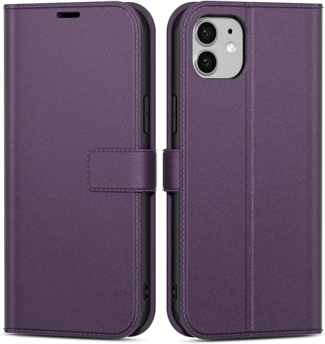 Vista 24 de oakxco Funda tipo cartera para iPhone SE 2022/2020/8/7 con soporte para tarjeta de crédito, funda magnética RFID delgada tipo libro con tapa