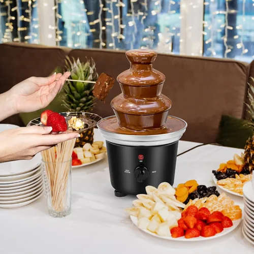 Vista 3 de Máquina de fuente de chocolate - Fuente eléctrica de 3 niveles, mini fuente de fondue de chocolate de acero inoxidable para fiestas, queso