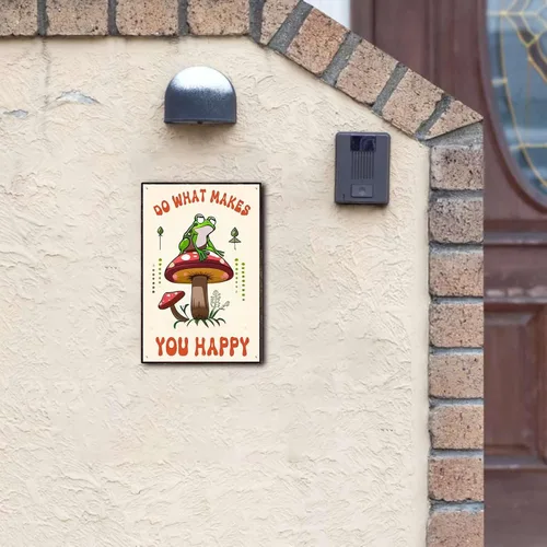 Vista 5 de xitangyouyu Letrero de metal con texto en inglés "Do What Makes You Happy Happy Funny Halloween Frog Mushroom Metal Tin Decoration" para decoración