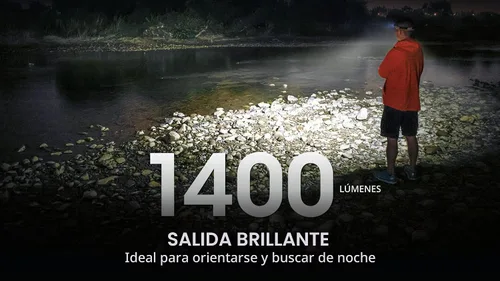 Vista 4 de Nitecore NU43 linterna recargable frontal, 1400 lúmenes USB-C brillante ligera para camping, correr o trabajar, con foco, luz roja, incluye pegatina