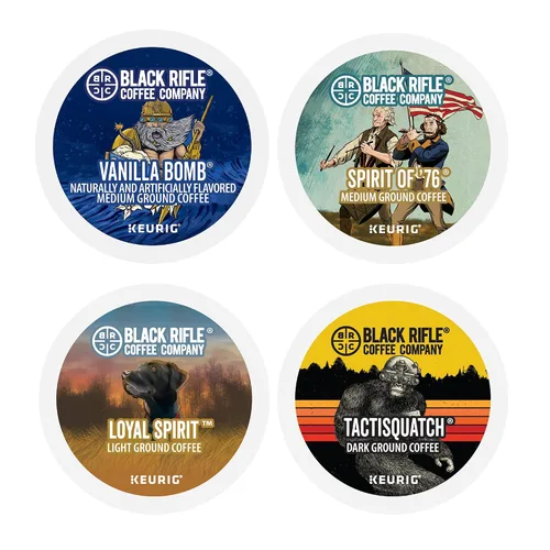 Vista 2 de Black Rifle Coffee Company - Paquete variado de café con sabor 48 cápsulas - Loyal Spirit (tostado ligero), Vanilla Bomb & Spirit of 76