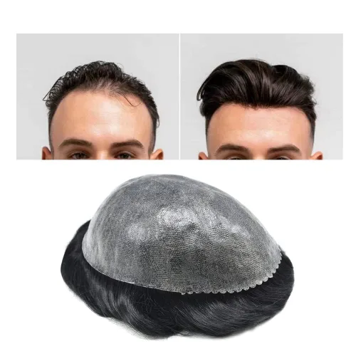 Vista 103 de Toupee for Men Hair Piece Real Human Hair Full Poly Skin Mens Toupee Mens Hair System Injected PU Hair System Invisible Hairpiece for