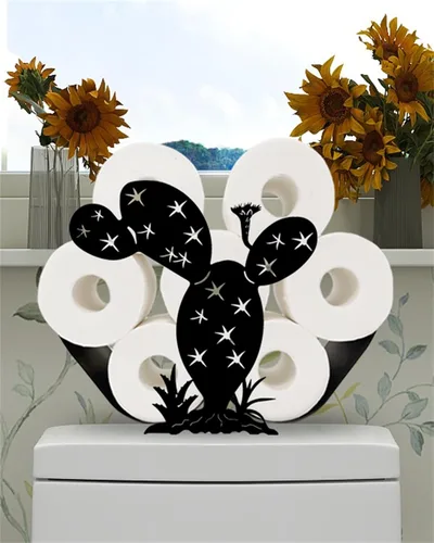 Vista 5 de Soporte de papel de mariposa con diseño de animales, soporte de papel higiénico de metal negro, bonito almacenamiento para baño, organizador