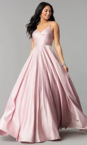 Vista 3 de Vestidos de fiesta con cuello en V para mujer, vestido largo de fiesta de satén fruncido, vestido de noche con bolsillos CM139