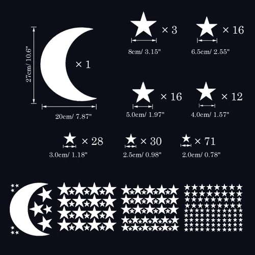 Vista 3 de Vinilo adhesivo de pared de luna y estrellas, calcomanías de pared de vinilo extraíbles para habitación de bebé, decoración de pared de bricolaje