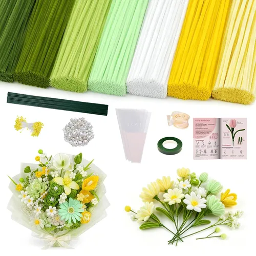 Vista 11 de Kit de flores de limpiador de tuberías rosas de 976 piezas, tallos Color rosa