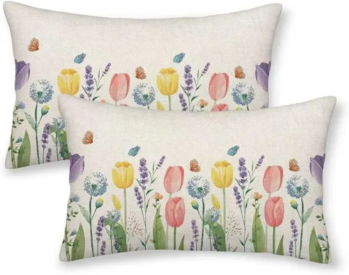 Vista 18 de Juego de 2 fundas de almohada florales de color marrón y gris de 16 x 16 pulgadas, fundas de almohada con estampado de bloques de hojas de flores