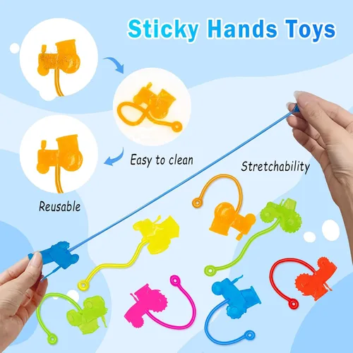 Vista 4 de Sticky Hands a Granel 36 Piezas Favores de Fiesta de Tractores y Autos para Niños Juguetes de Mano Pegajosa Elástica con Forma de Tractores Rellenos