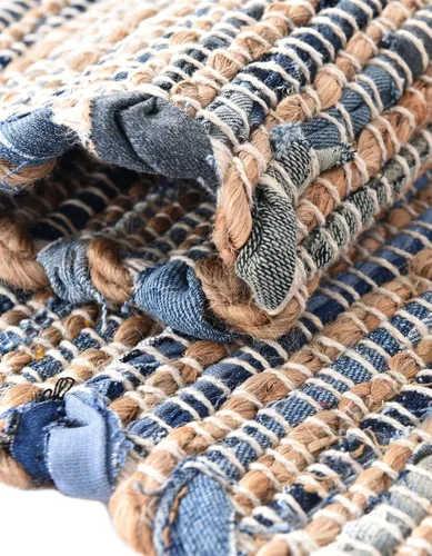 Vista 5 de Unique Loom Chindi Jute Collection - Alfombra de área (1' 2" x 6' 1", camino de mesa, azul/azul marino)