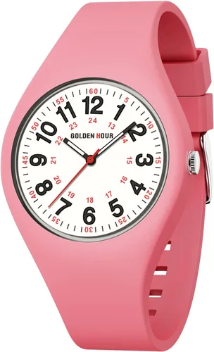 Vista 16 de GOLDEN HOUR Relojes deportivos impermeables analógicos unisex para enfermeras, profesionales médicos, estudiantes, esfera militar brillante y fácil
