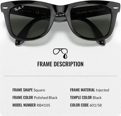 Vista 10 de Ray-Ban RB4105 WAYFARER FOLDING CLASSIC - Gafas de sol de forma cuadrada con kit oficial de gafas