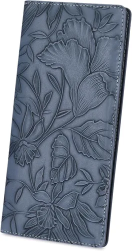 Vista 15 de FALAN MULE Cartera delgada ultrafina para mujer, de cuero plegable, bloqueo RFID, tarjetero de diseño, Negro