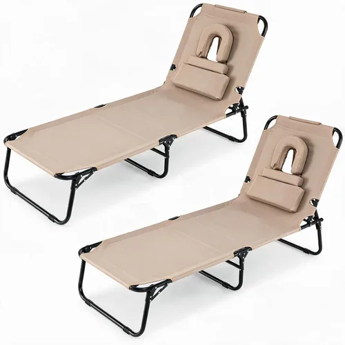 Vista 20 de GYMAX Silla bronceadora, sillas plegables con orificio para la cara y funda, asa de transporte de almohada extraíble, portátil, compacta, diseño al