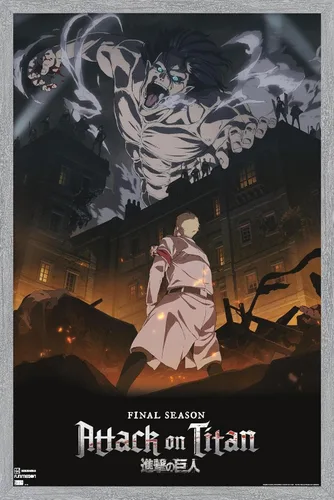 Vista 8 de Trends International Attack on Titan: Season 4 - Póster de pared Key Visual 1, 14.725 x 22.375 pulgadas, versión enmarcada de madera de granero