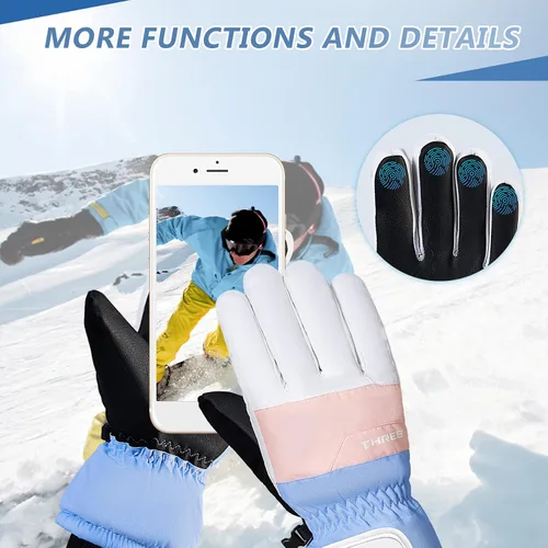 Vista 5 de Zando Guantes de esquí, guantes de invierno, guantes de nieve para clima frío, guantes de snowboard, guantes térmicos impermeables para pantalla