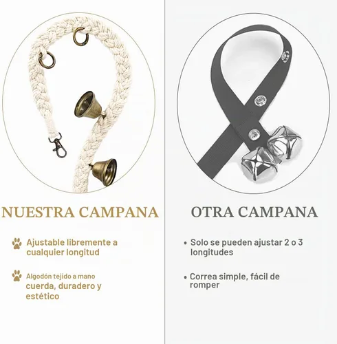 Vista 5 de Timbre de perro para entrenamiento de orinal en la puerta, de algodón tejido a mano con 6 campanas extra fuertes para entrenamiento de perros