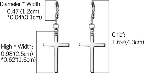 Vista 4 de Flongo Aretes de tuerca, de acero inoxidable, perlas y cruz, con bisagras, para Navidad, día de San Valentín, estilo 1, F101037