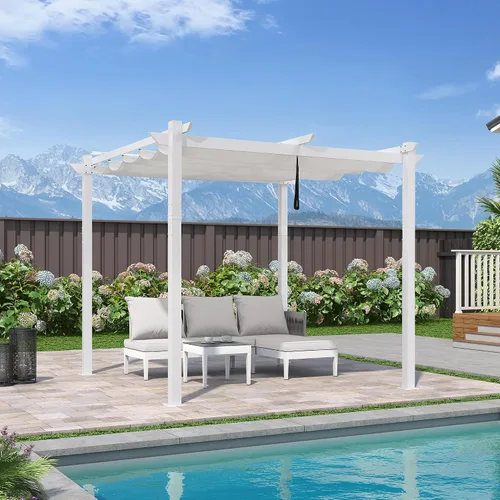 Vista 35 de PURPLE LEAF Pergola retráctil de 10 x 10 pies, pérgola blanca, toldo extra, azul marino