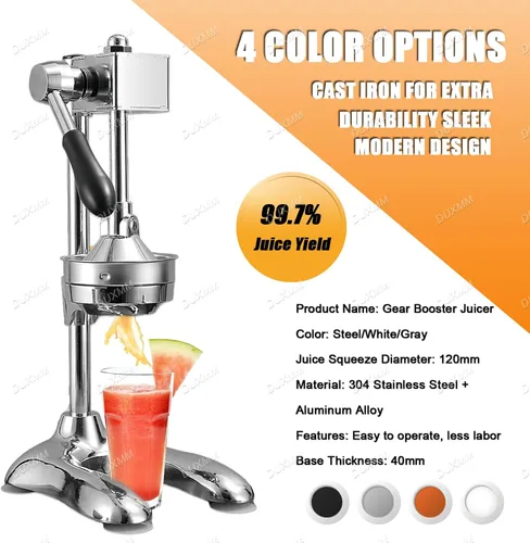 Vista 7 de Exprimidor de naranja de hierro fundido de cocina, máquina exprimidora de prensa manual, con base en forma de U manual, placa de presión grande
