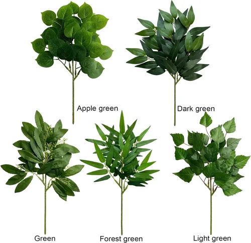 Vista 6 de 6 hojas de bambú artificiales de 14.7 hojas de bambú, ramas verdes sintéticas para arreglos florales, ramos de jarrón, decoración de boda, vegetación