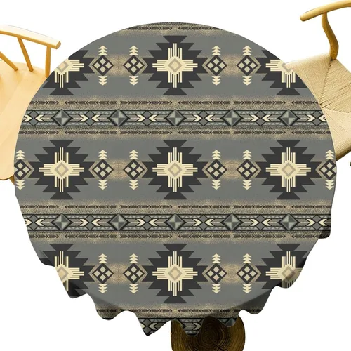 Vista 72 de Mantel azteca suroeste, diseño étnico tribal geométrico, estilo vintage, bohemio, elegante, lavable, para comedor, cocina, granja, fiesta