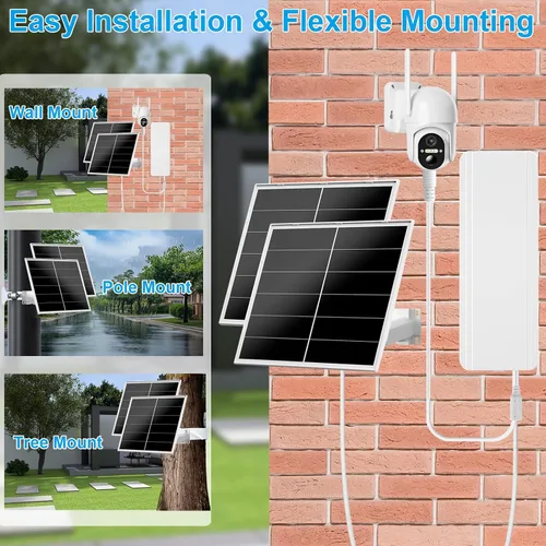 Vista 5 de Kit de panel solar de 40 W y batería de 24000 mAh para cámaras de seguridad PTZ, salida ajustable de 5 V/12 V, enchufes USB-C y CC, montaje de 360°