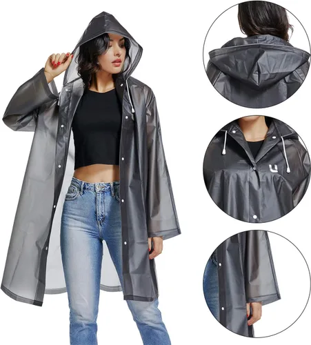 Vista 4 de UNIQUEBELLA EVA Raincoat Waterproof Rain Poncho Reusable Unisex for Women Long Rain Cape