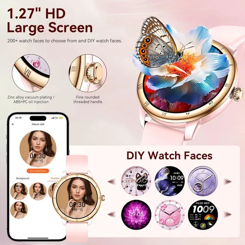 Vista 6 de Reloj inteligente para mujer, monitor de fitness HD de 1.27 pulgadas (respuesta/haz llamadas) con más de 110 modos deportivos/frecuencia