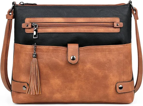 Vista 12 de FADEON Bolsos cruzados grandes para mujer, bolso cruzado de cuero de diseñador, bolso de hombro con múltiples bolsillos